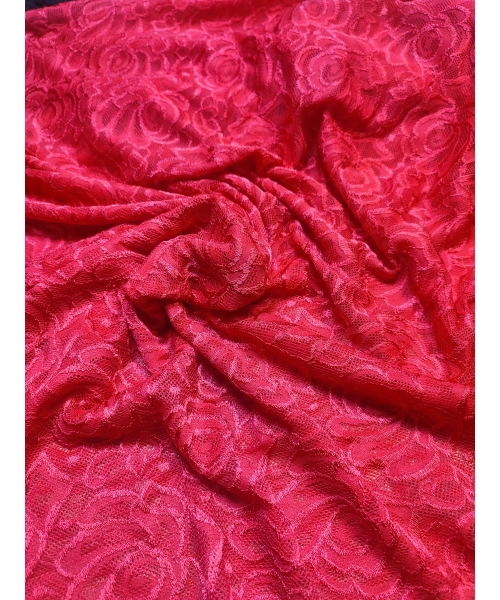 Delikatna elastyczna Koronka tiulowa czerwone kwiaty szer.150cm